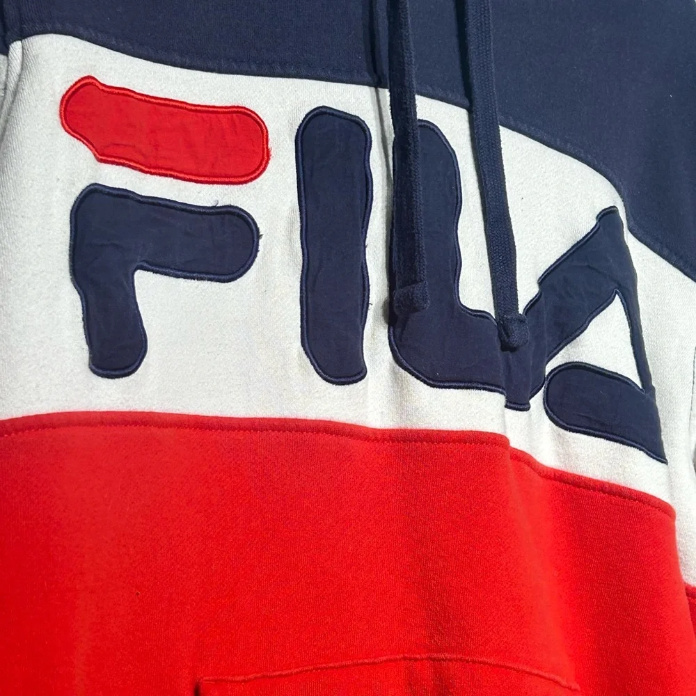FILA Men’s Hoodie - Size M - Red, White & Navy Pullover Sweatshirt - Picture 3 of 5